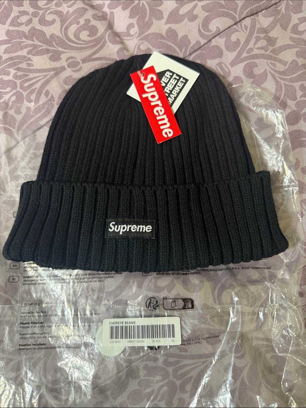 Supreme Black Ribbed Cuffed Beanie with Logo Patch